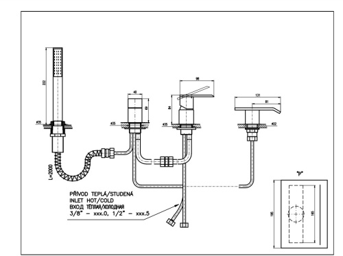 RAV SLEZAK Смеситель для ванны LOIRA, 4 отверстия (золото)