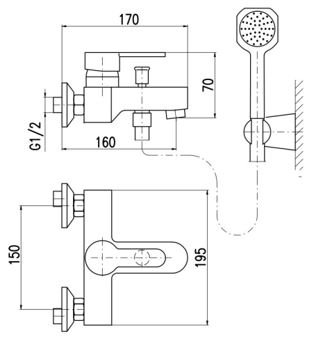 RAV SLEZAK Смеситель для ванны ZAMBEZI с душевым комплектом