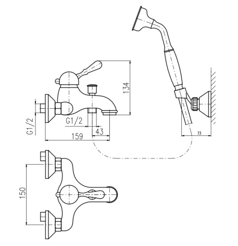 RAV SLEZAK Смеситель для ванны LABE с душевым комплектом