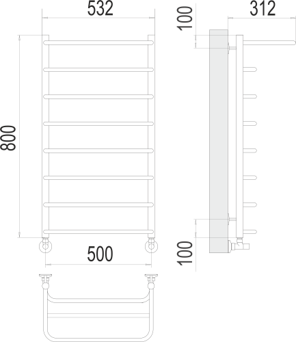 Terminus Полотенцесушитель водяной "Полка" 32/20 П8 500х800 мм