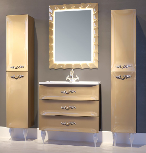 Marka One Подвесная тумба с раковиной Lumier 75Н с тремя встроенными ящиками, Cappuccino