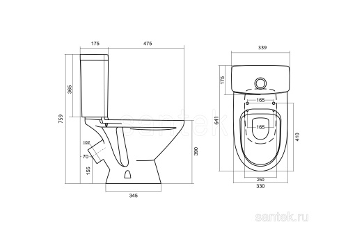 SANTEK Унитаз-компакт Лига с диагональным выпуском, полипропиленовое сиденье