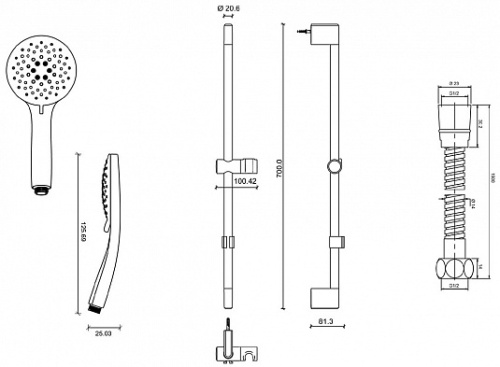 JACOB DELAFON  Комплект для ванны OSCAR c 2-мя смесителями, душевой штангой, лейкой и шлангом (черный матовый)