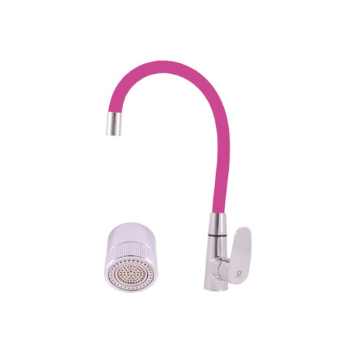 RAV SLEZAK Смеситель для кухни AMUR с поворотным и гибким изливом, аэратор с поворотом на душ (хром/розовый)