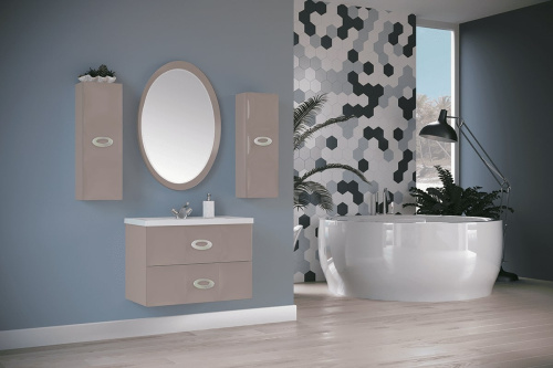 Marka One Подвесная тумба с раковиной Bonne 75П с двумя встроенными ящиками, Cappuccino