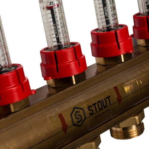 STOUT Коллектор в сборе с расходомерами 7 выходов, латунь