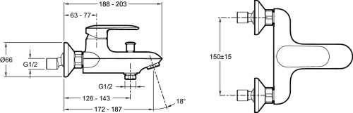 JACOB DELAFON  Смеситель для ванны/душа однорычажный настенный KUMIN