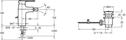 JACOB DELAFON  Смеситель для биде KUMIN, донный клапан