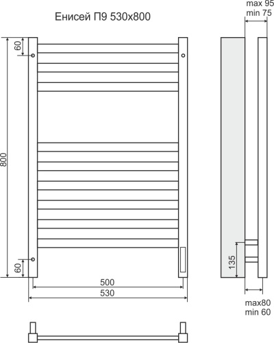 Terminus Полотенцесушитель электрический "Енисей" П9 500х700 мм (sensor quick touch)