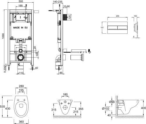JACOB DELAFON  Комплект PATIO с унитазом, инсталляцией и клавишей