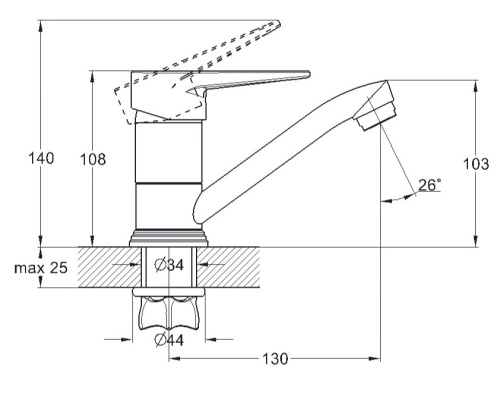 SOLONE Смеситель для кухни 4F-B045 (излив 150 мм)