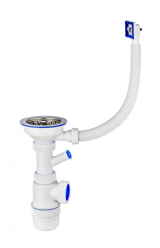 VIRPLAST Сифон "Элит" 3 1/2"х40 с нержавеющей чашкой 112мм,отводом для стиральной машины и переливом 