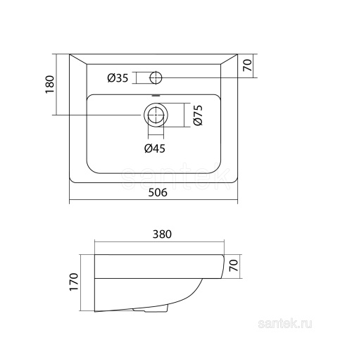 SANTEK Раковина Тигода, 50 см
