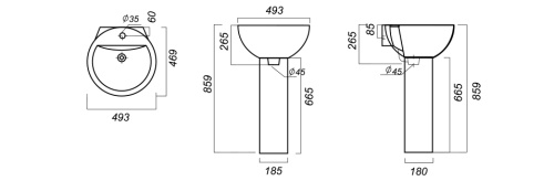 SANITA LUXE Умывальник пьедестальный Art (46,9 см)