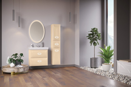 Marka One Подвесная тумба с раковиной Bonne 75П с двумя встроенными ящиками, Vanilla