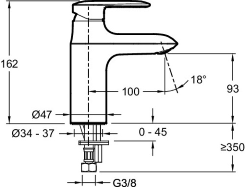 JACOB DELAFON  Смеситель для раковины KUMIN увеличенной высоты, без донного клапана