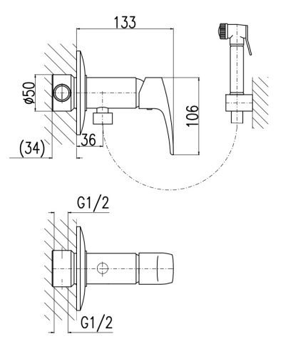 RAV SLEZAK Смеситель для биде AMUR с гигиеническим душем, металлический