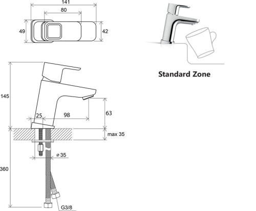 RAVAK Смеситель для умывальника TD 012.00 без донного клапана