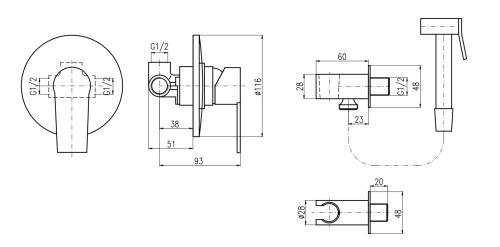 RAV SLEZAK Смеситель для биде COLORADO с держателем и душевой лейкой, пластмассовый