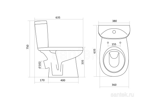 SANTEK Унитаз-компакт Santek Анимо дюро. сид. с функц. мягк.закрыв. быстр. снятия косой