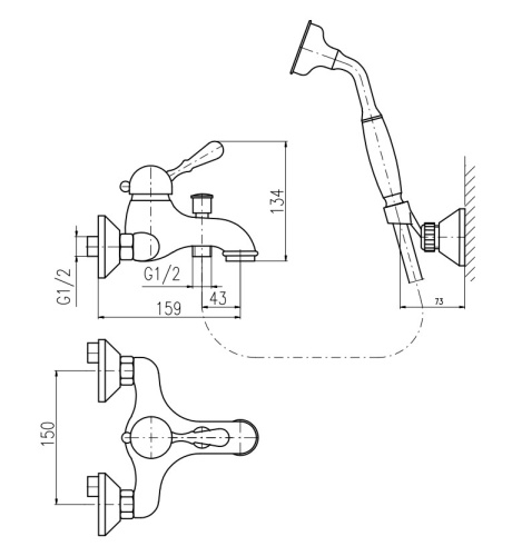 RAV SLEZAK Смеситель для ванны LABE с душевым комплектом, бронза