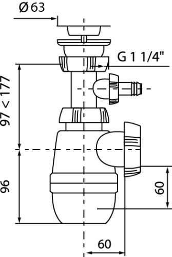 WIRQUIN Сифон «МИНОР» с нержавеющей чашкой и с отводом