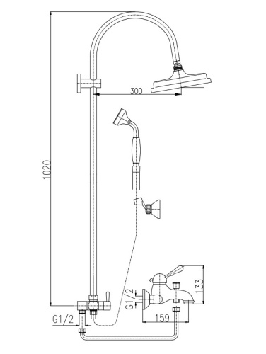 RAV SLEZAK Смеситель для ванны LABE с штангой, переключателем и душем