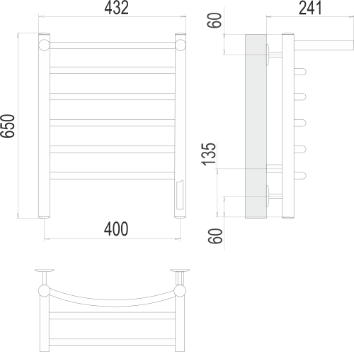 Terminus Полотенцесушитель электрический "Классик" с полкой П6 400х650 мм (quick touch)