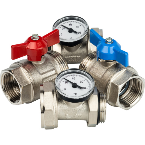 STOUT STOUT Комплект прямых шаровых кранов с термометрами  1”