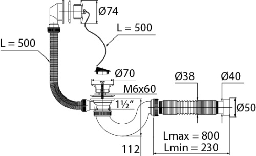 VIRPLAST Слив-перелив "МИНИ Элит" с пластиковыми чашками с гибкой трубой