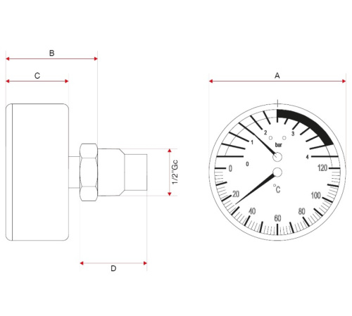 ITAP Термоманометр 1/2" (осевое подключение)