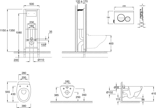 JACOB DELAFON  Комплект унитаз с инсталляцией PRESQUILE (клавиша хром, сиденье микролифт)