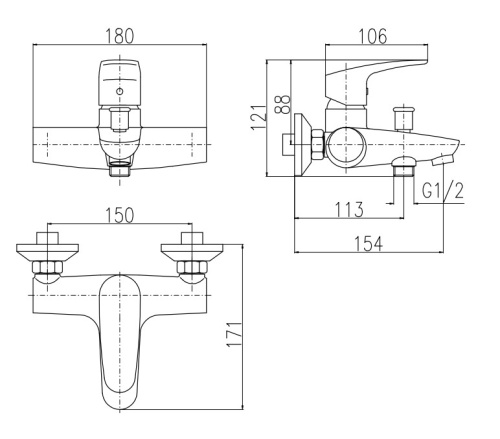 RAV SLEZAK Смеситель для ванны AMUR, настенный