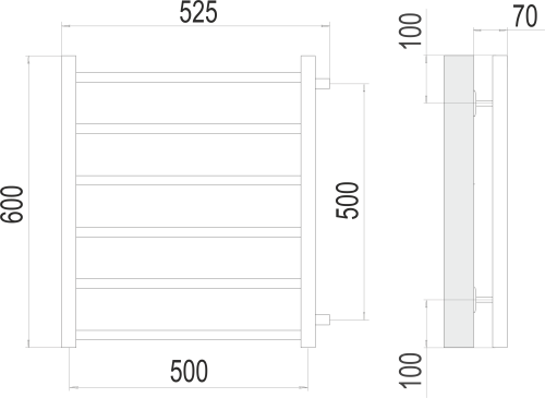 Полотенцесушитель водяной Terminus Вега П6 500х600 мм (боковое подключение 500 мм)