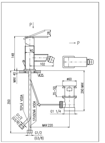 RAV SLEZAK Смеситель для биде LOIRA с донным клапаном, золото