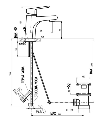 RAV SLEZAK Смеситель для раковины COLORADO с донным клапаном (пластмассовый)