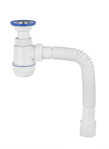 VIRPLAST Сифон "МИНИ Элит" с литым выпуском, нержавеющей чашкой и гибкой трубой