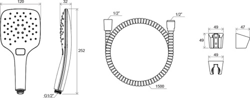 RAVAK RAVAK Душевой набор - шланг 150 см, душевая лейка Air (3 функции), держатель 907.00