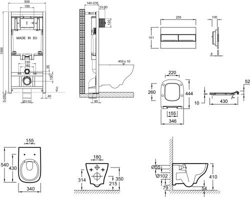JACOB DELAFON  Комплект STRUKTURA (подвесной унитаз, инсталляция, сиденье микролифт, клавиша хром)