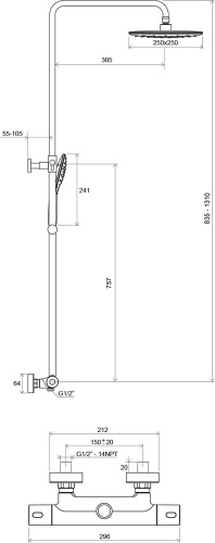 RAVAK RAVAK Душевая стойка с термост.смесителем и ручным душем Termo 300 TE 093.00/150 хром/белая