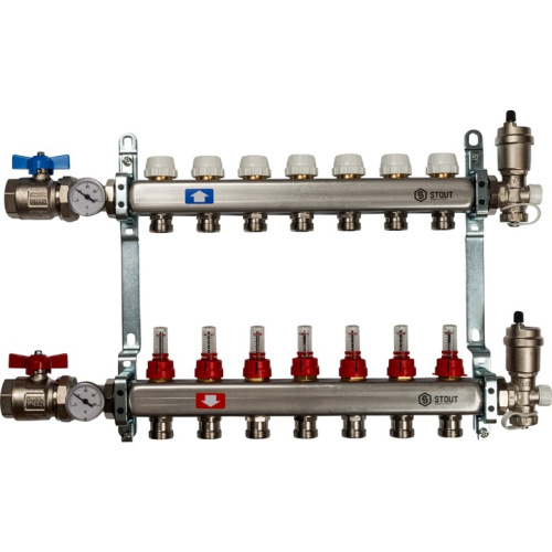 STOUT Коллектор в сборе с расходомерами 7 выходов, нержавеющая сталь