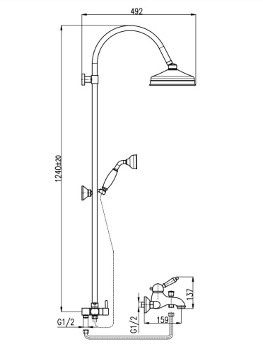 RAV SLEZAK Смеситель для ванны LABE с штангой, переключателем и душем (бронза)