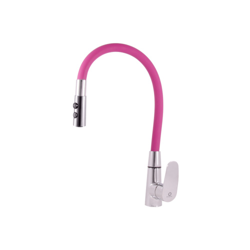 RAV SLEZAK Смеситель для кухни AMUR с флексибильным изливом и лейкой (хром/розовый)