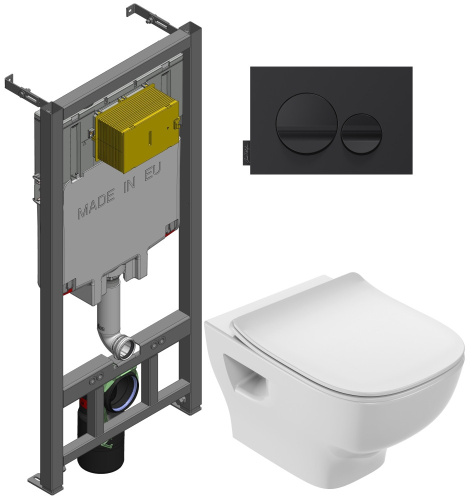 JACOB DELAFON  Комплект STRUKTURA с унитазом, инсталляцией, сиденьем и черной клавишей