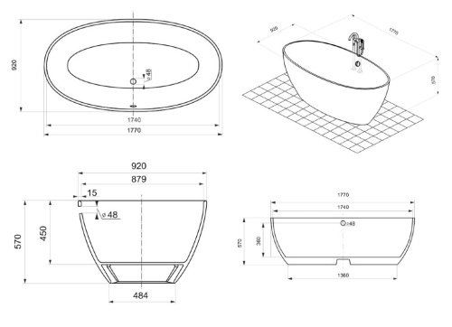 Salini Ванна ALDA отдельностоящая 178*92 см