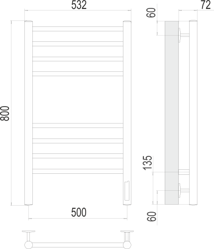 Terminus Полотенцесушитель из К/С Аврора П8 500х800 черный