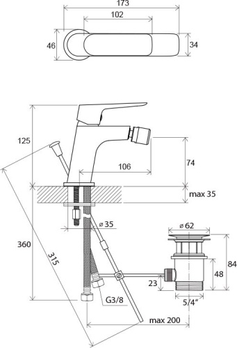 RAVAK Смеситель для биде CL 055.00 с донным клапаном
