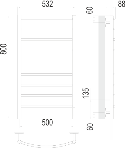 Terminus Полотенцесушитель из К/С Классик П8 500х800 белый