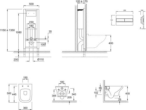 JACOB DELAFON  Комплект VOX унитаз с инсталляцией, клавишей хром и сиденьем микролифт