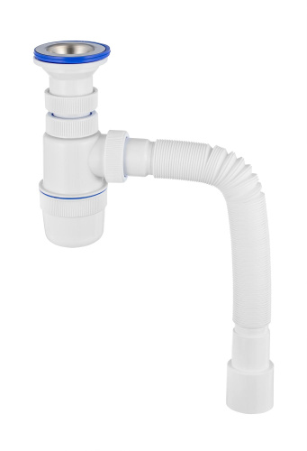 VIRPLAST Сифон "ЭЛИТ" с нержавеющей чашкой из стали и гофротрубой